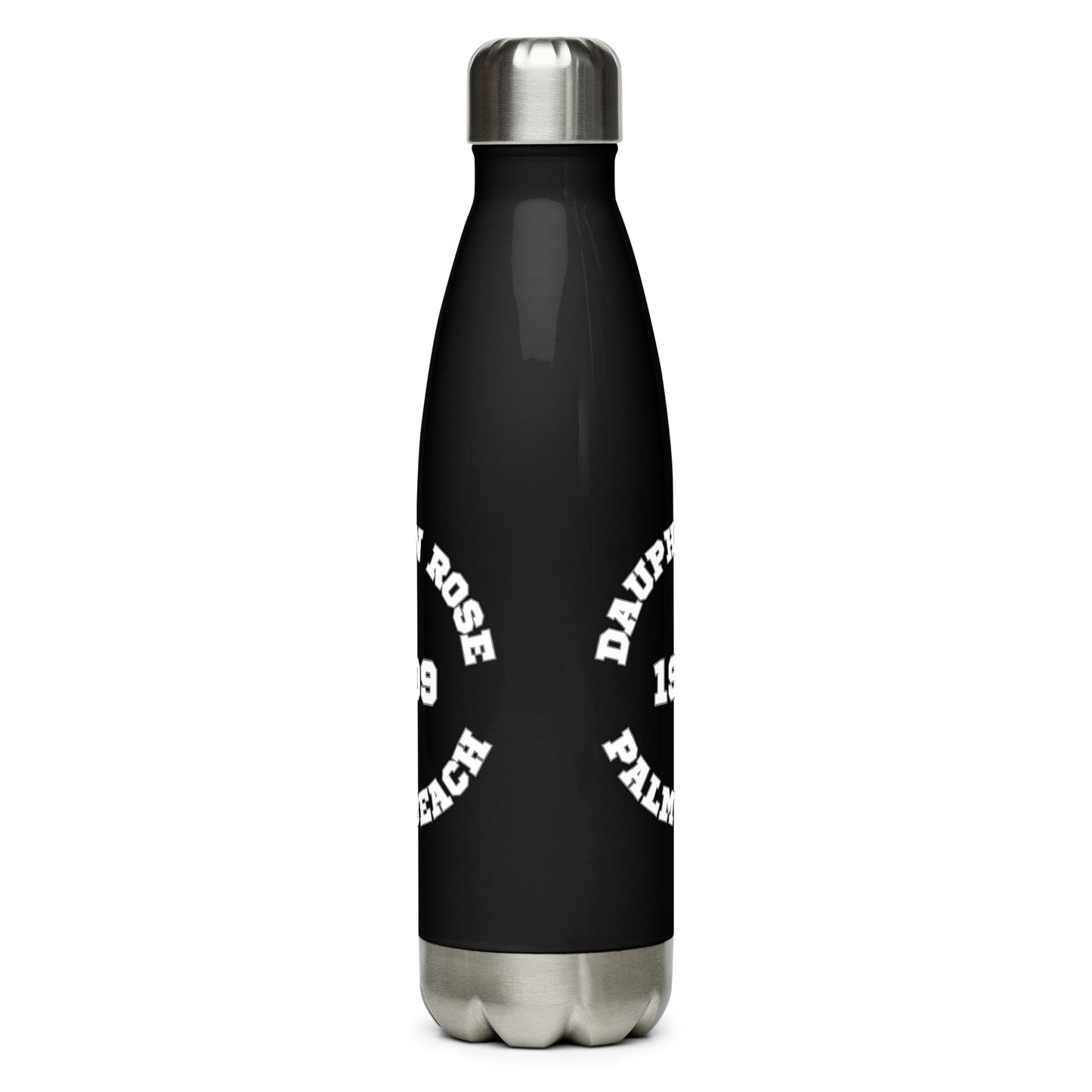 DAUPHIN_ROSE_COUTURE-stainless-steel-water-bottle-black-17oz-front-florida beach essential