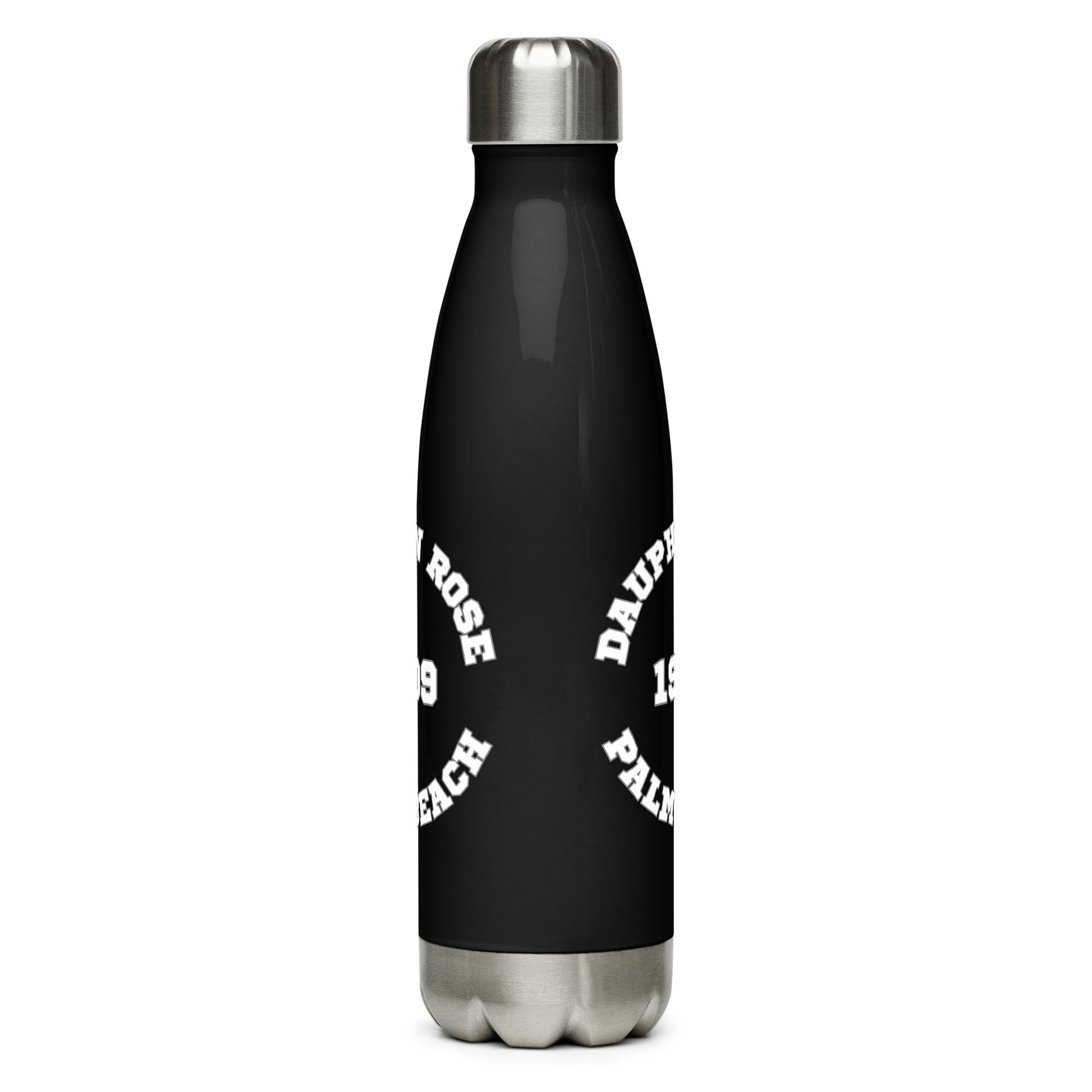 DAUPHIN_ROSE_COUTURE-stainless-steel-water-bottle-black-17oz-front-florida beach essential