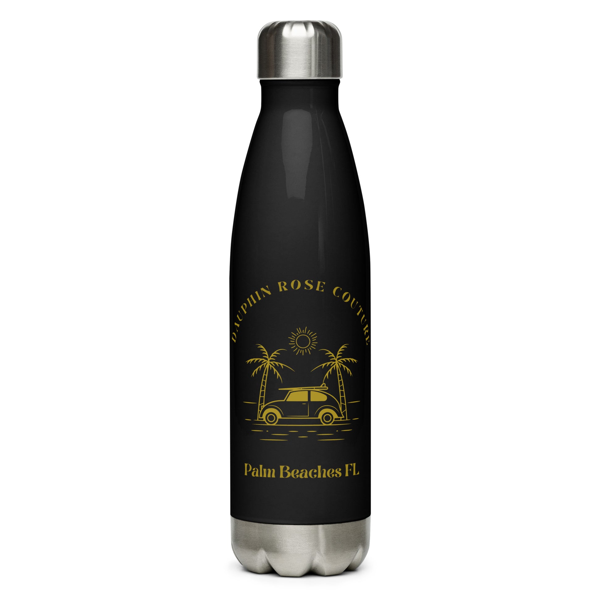 DAUPHIN_ROSE_COUTURE-stainless-steel-water-bottle-black-17oz-left-palm beach accessory