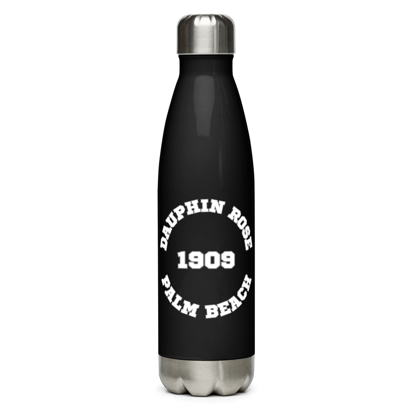 DAUPHIN_ROSE_COUTURE-stainless-steel-water-bottle-black-17oz-left-palm beach essential