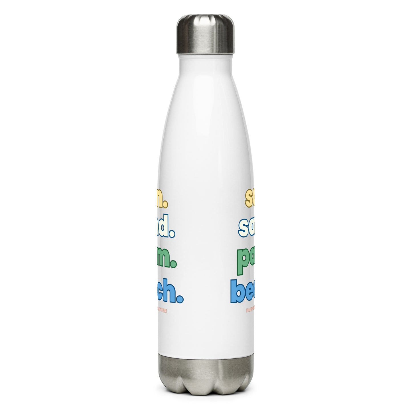 DAUPHIN_ROSE_COUTURE-stainless-steel-water-bottle-white-17oz-front-beach hydration