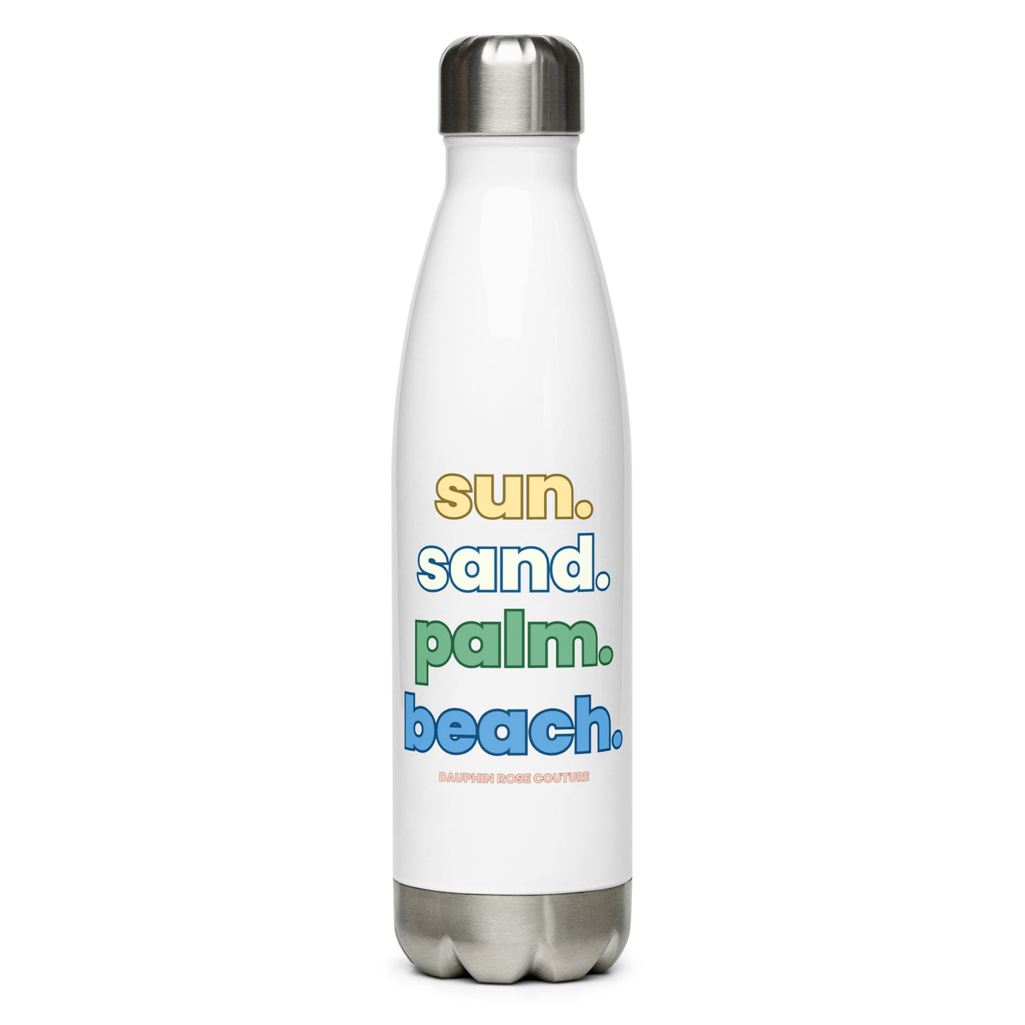 DAUPHIN_ROSE_COUTURE-stainless-steel-water-bottle-white-17oz-left-sun sand palm beach