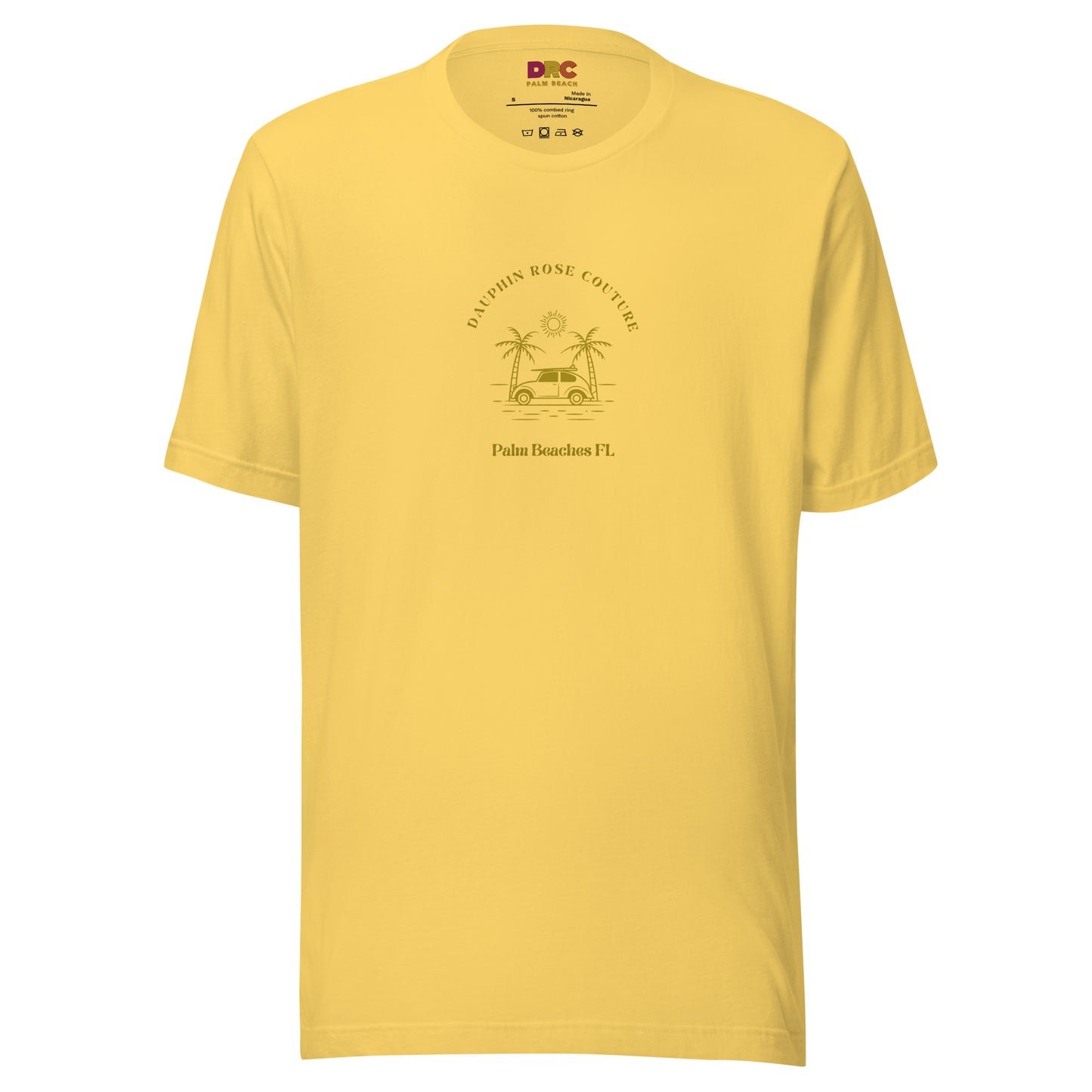 DAUPHIN_ROSE_COUTURE-unisex-staple-t-shirt-yellow-front-palm beach holiday