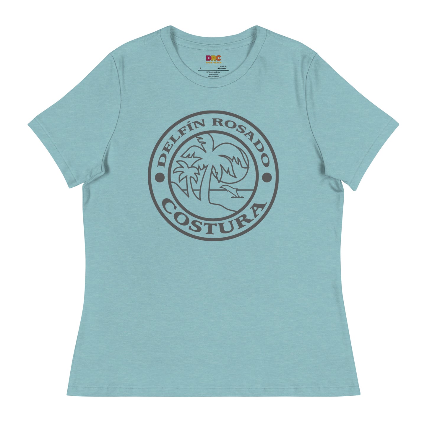 DAUPHIN_ROSE_COUTURE-womens-relaxed-t-shirt-heather-blue-lagoon-front-delfin rosado costura