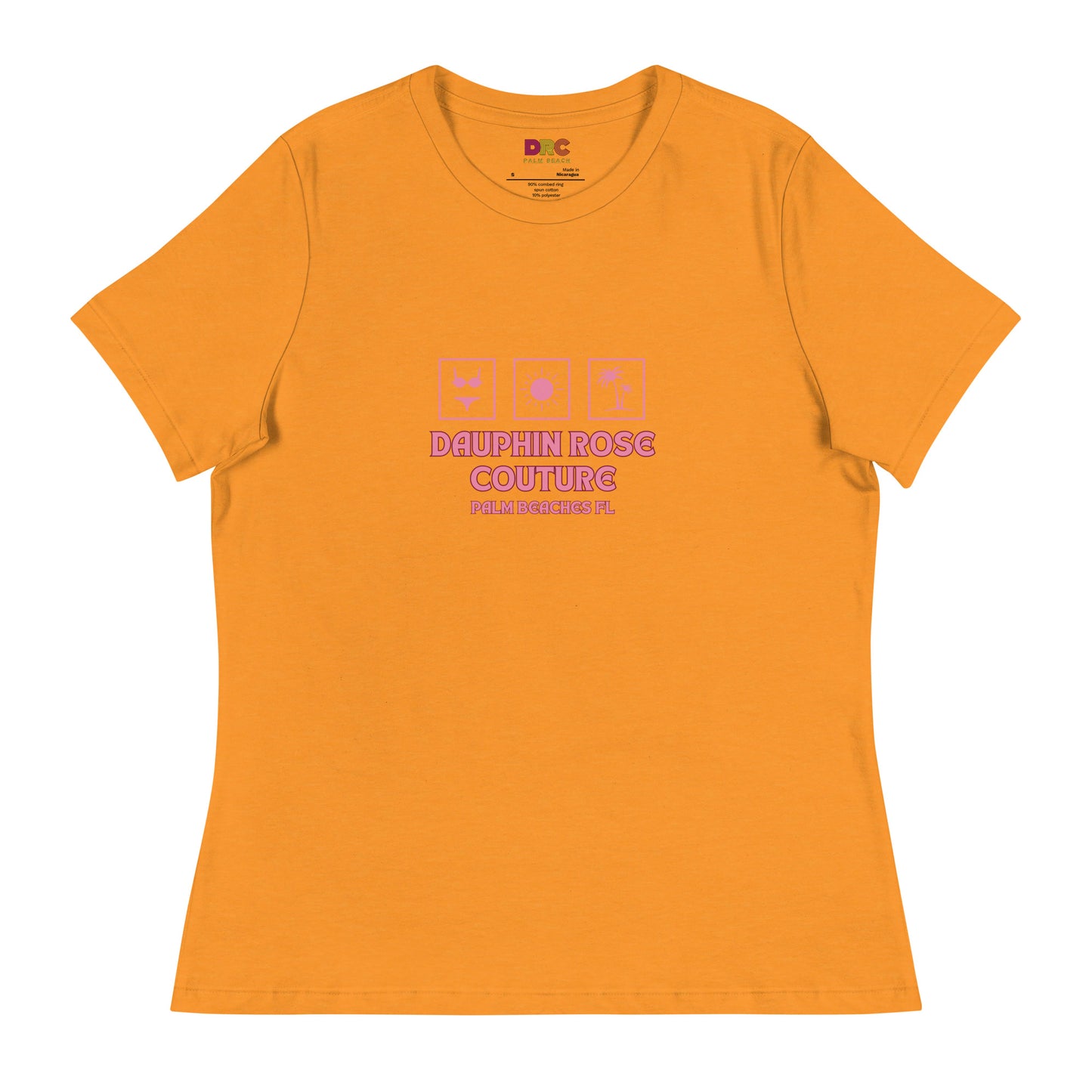 DAUPHIN_ROSE_COUTURE-womens-relaxed-t-shirt-heather-marmalade-front-florida beach wear