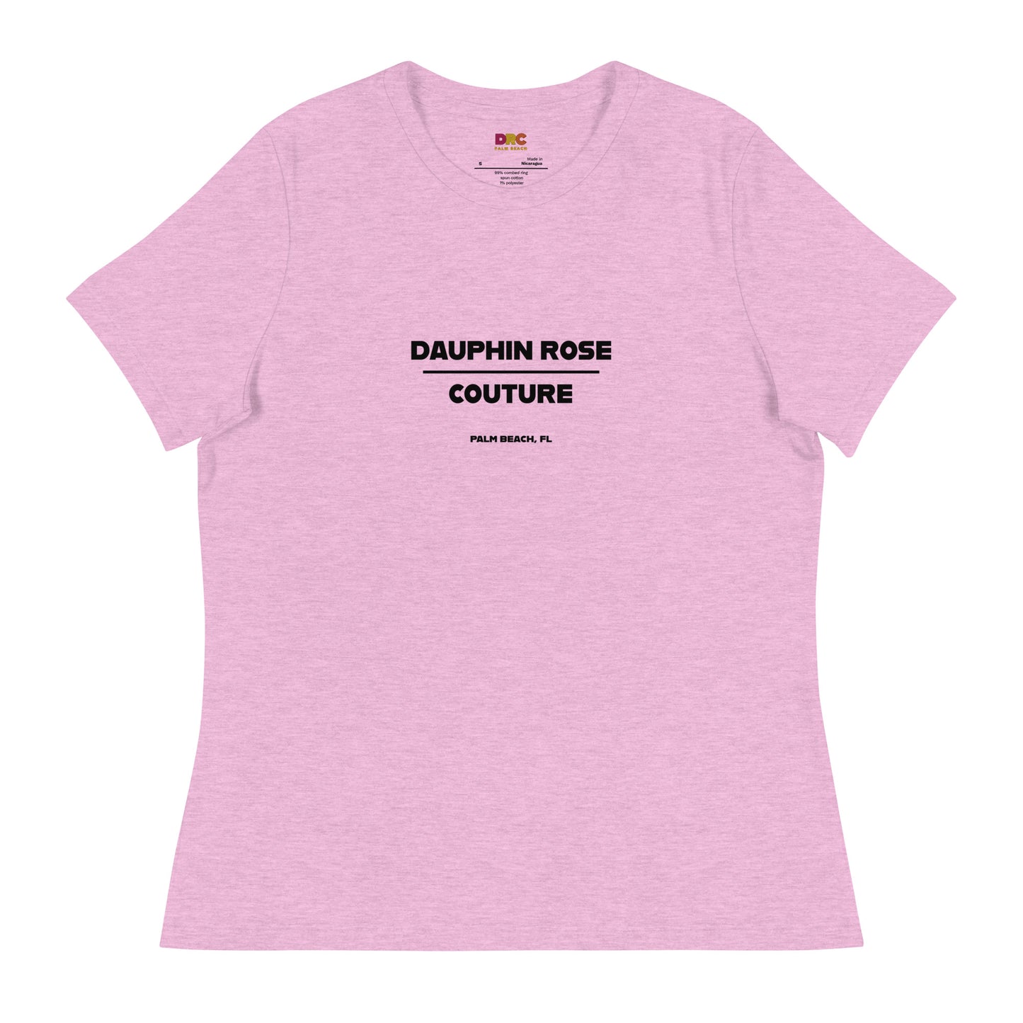 DAUPHIN_ROSE_COUTURE-womens-relaxed-t-shirt-heather-prism-lilac-front-florida beach apparel