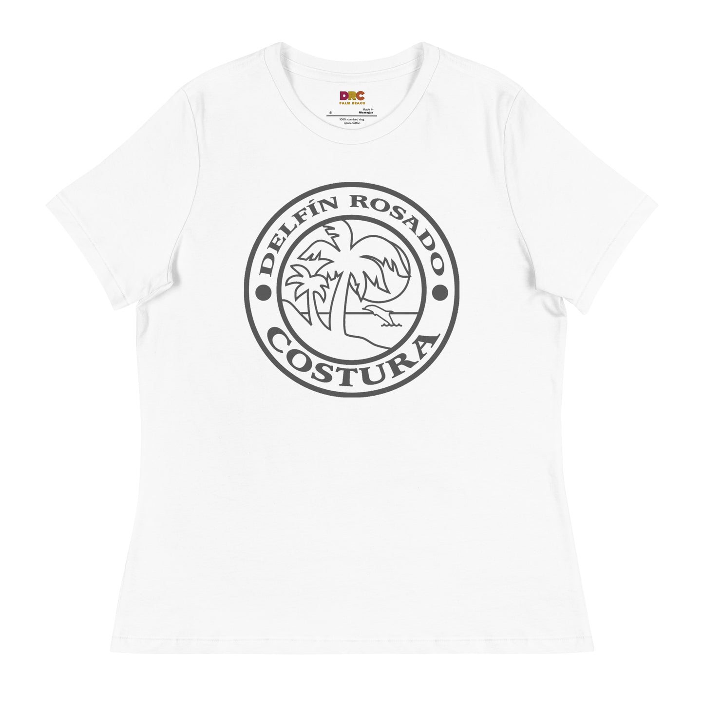 DAUPHIN_ROSE_COUTURE-womens-relaxed-t-shirt-white-front-delfin rosado costure