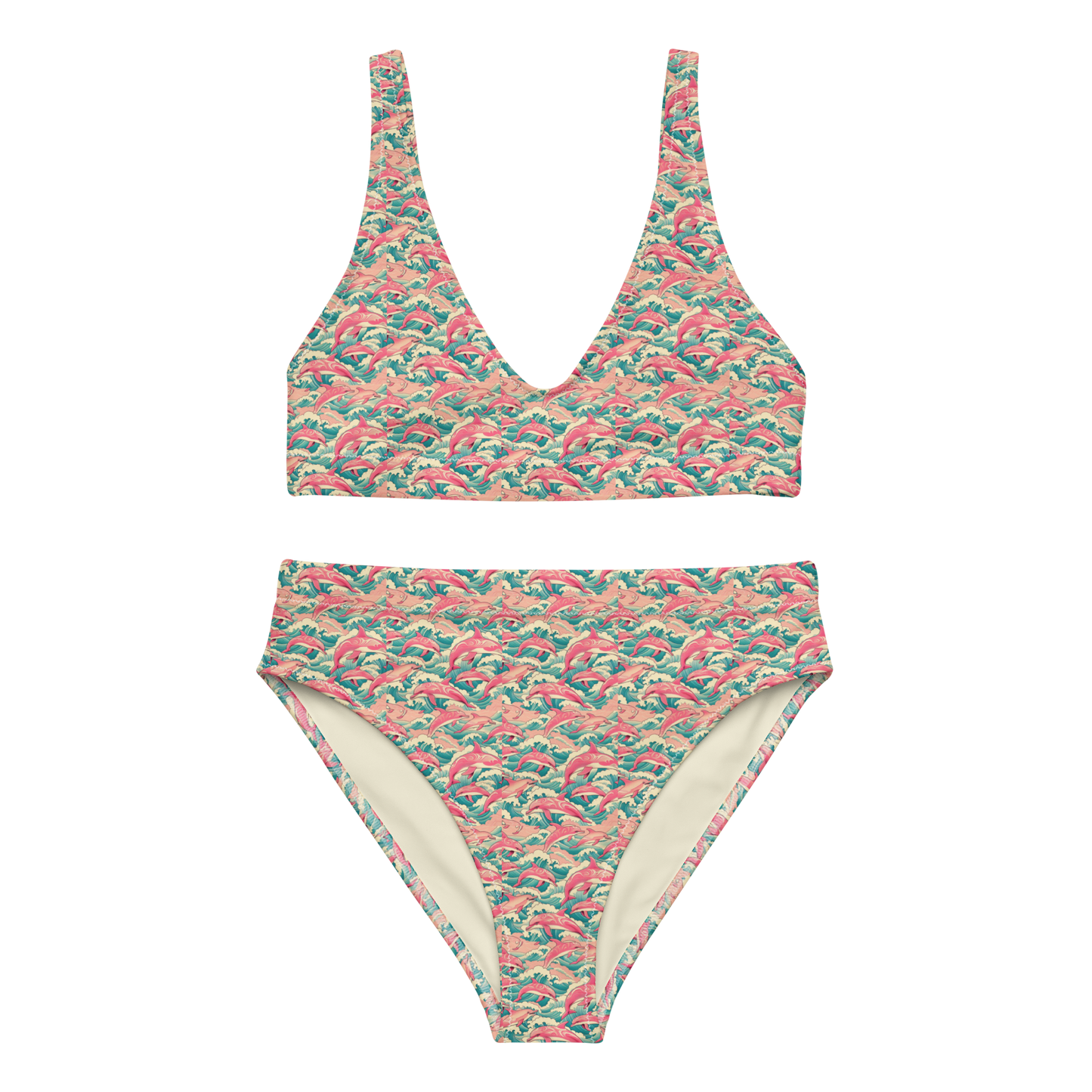 High-Waisted Bikini "FOAMY WAVES No.1"