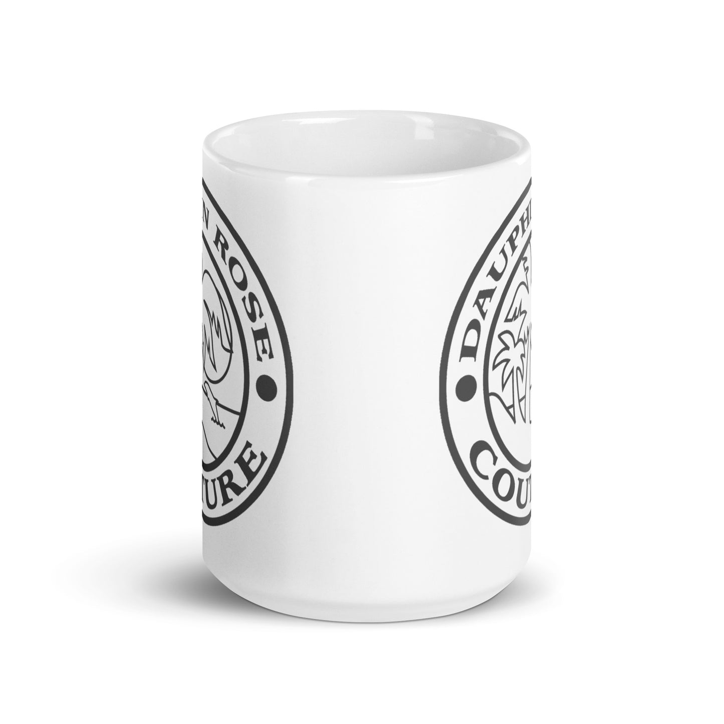 Dauphin Rose Couture-glossy-mug-white-15oz-front-view-palm beach collection