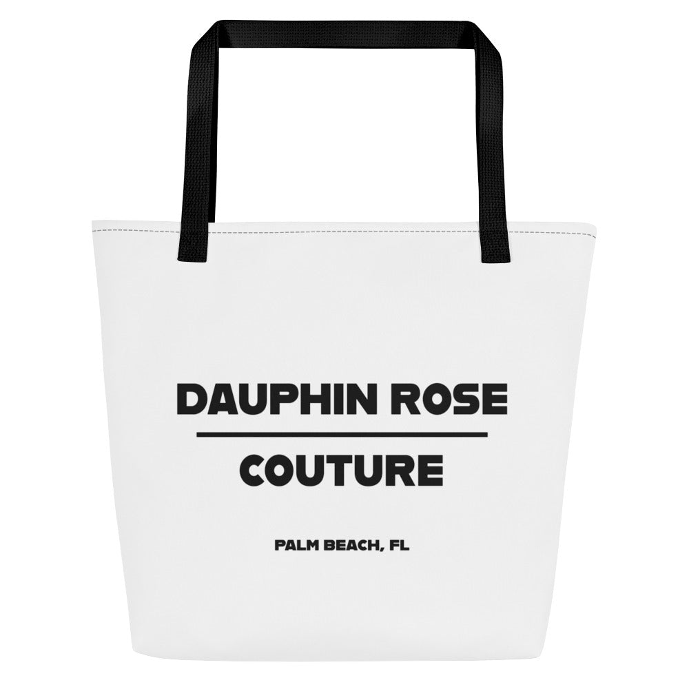 Dauphin Rose Couture-large-beach-bag-w-pocket-black-back-palm beach essential