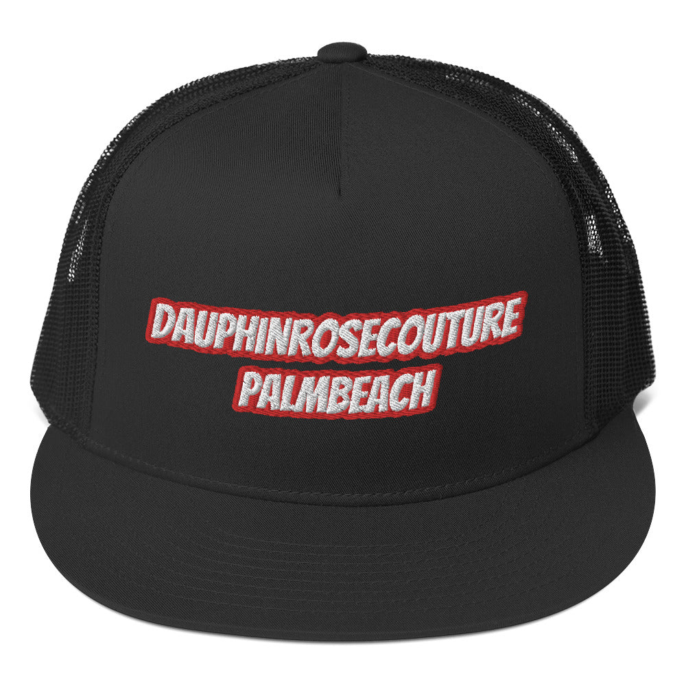 Dauphin_Rose_Couture_5-panel-trucker-cap-black-front-beachwellness