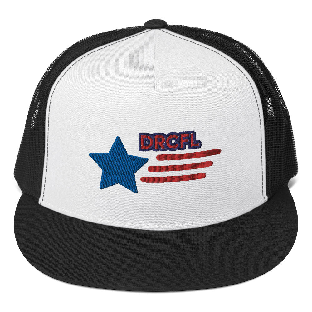 Dauphin_Rose_Couture_5-panel-trucker-cap-black-white-black-front-fashion for a cause