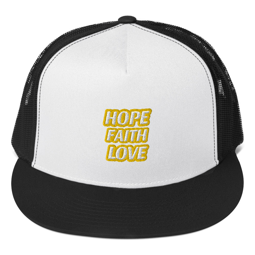 Dauphin_Rose_Couture_5-panel-trucker-cap-black-white-black-front-hope faith love