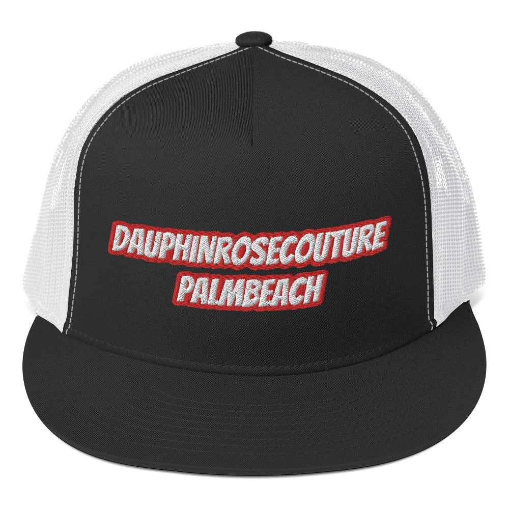 Dauphin_Rose_Couture_5-panel-trucker-cap-black-white-front-beachwellness