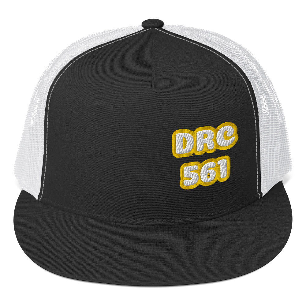 Dauphin_Rose_Couture_5-panel-trucker-cap-black-white-front-cancer research support