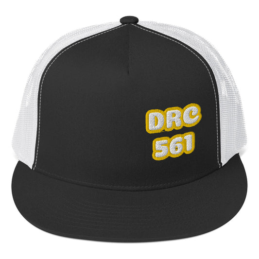 Dauphin_Rose_Couture_5-panel-trucker-cap-black-white-front-cancer research support