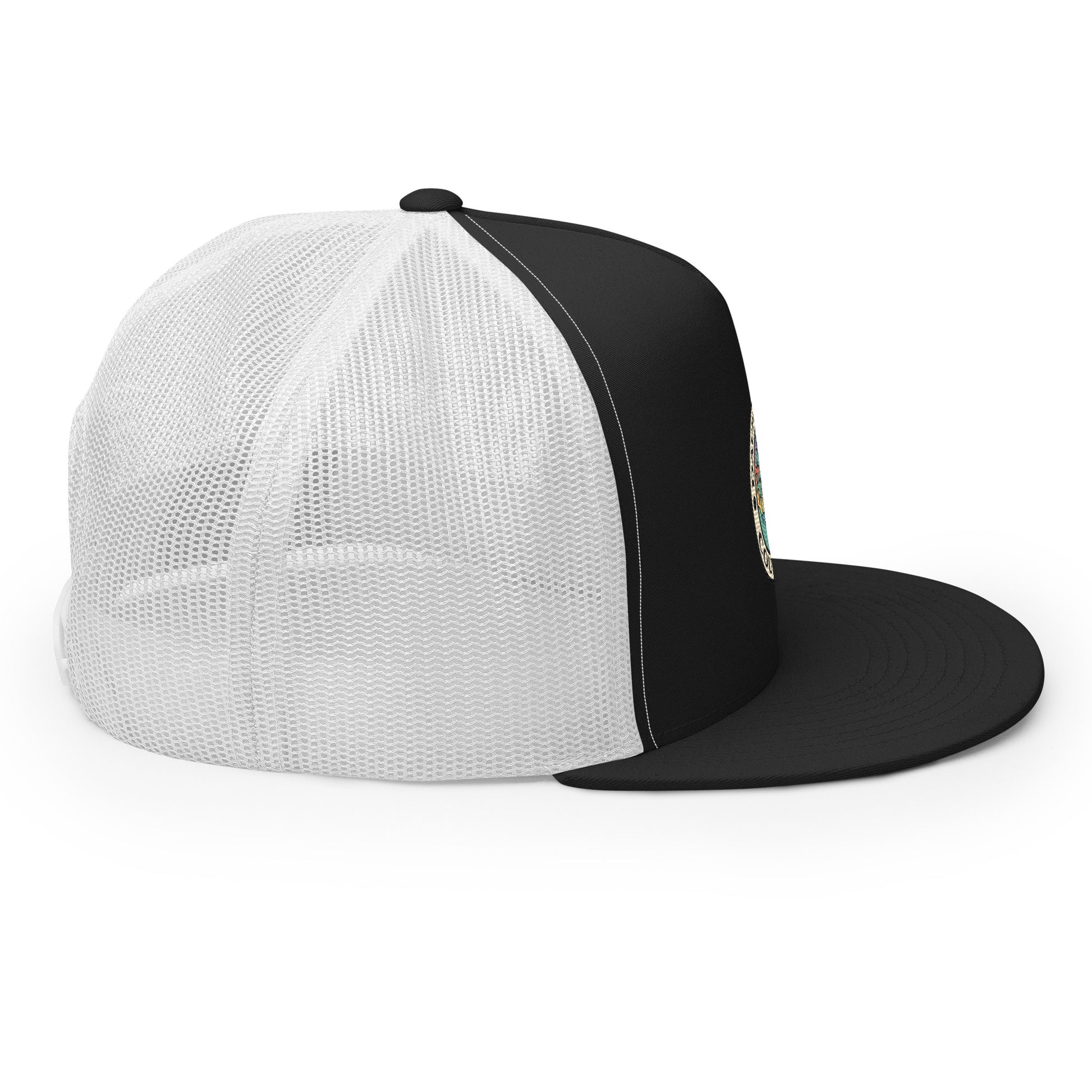 Dauphin_Rose_Couture_5-panel-trucker-cap-black-white-right-original