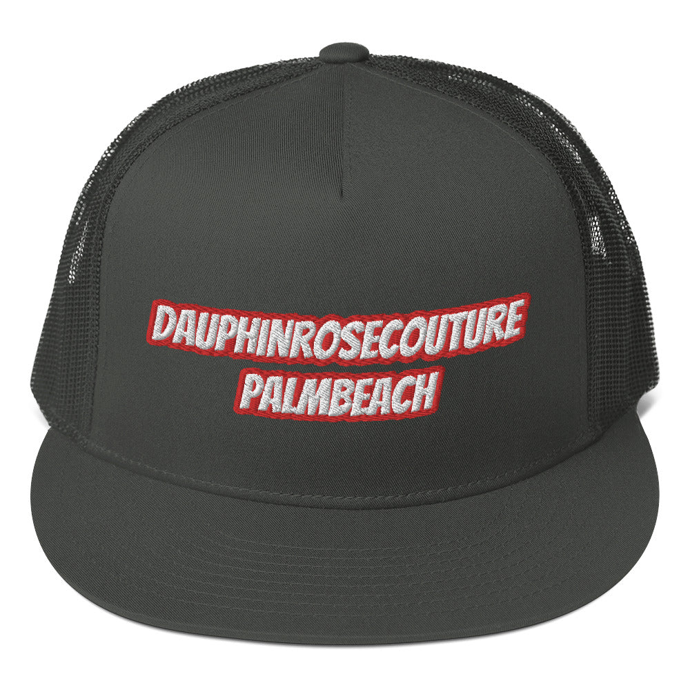 Dauphin_Rose_Couture_5-panel-trucker-cap-charcoal-front-beachwellness