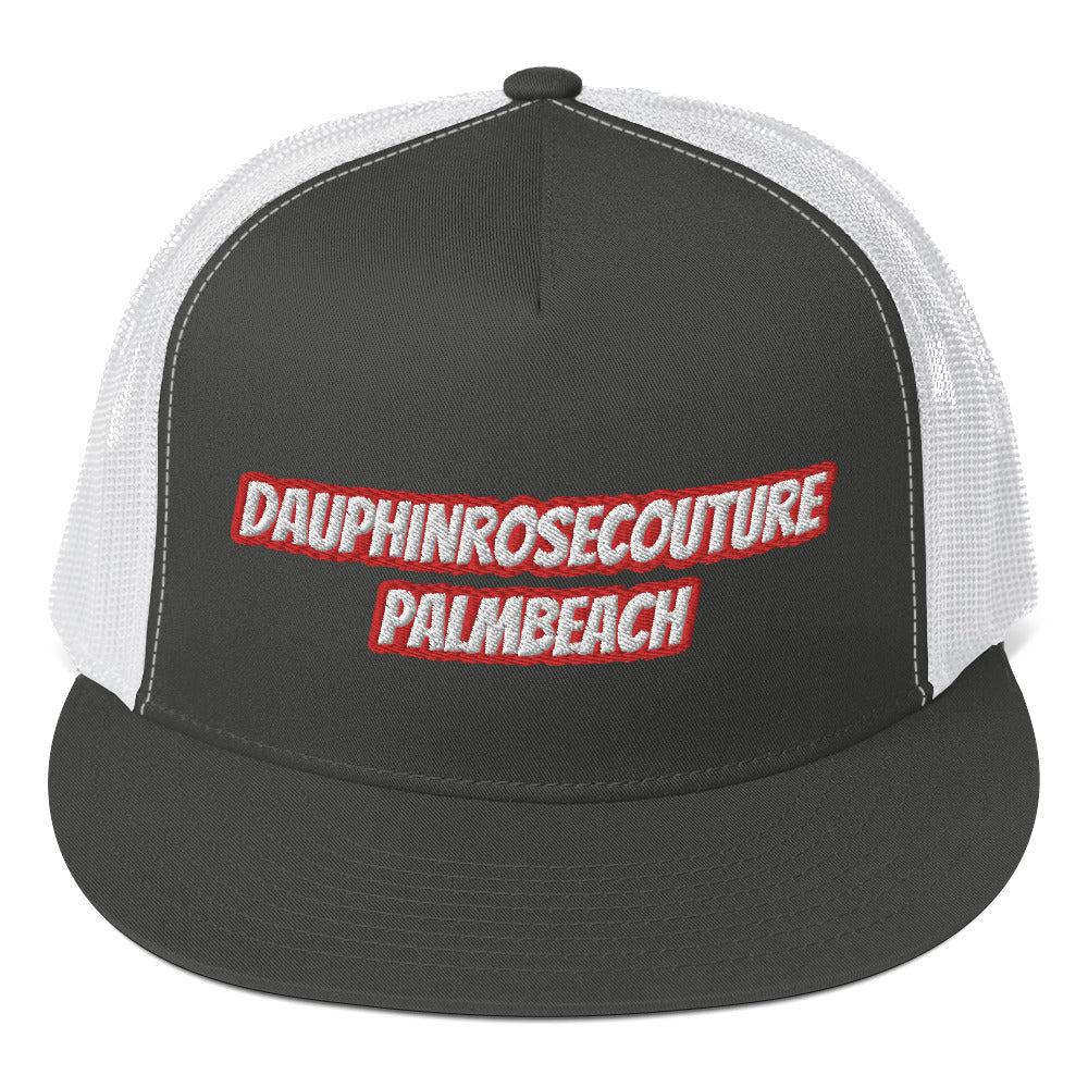 Dauphin_Rose_Couture_5-panel-trucker-cap-charcoal-white-front-beachwellness