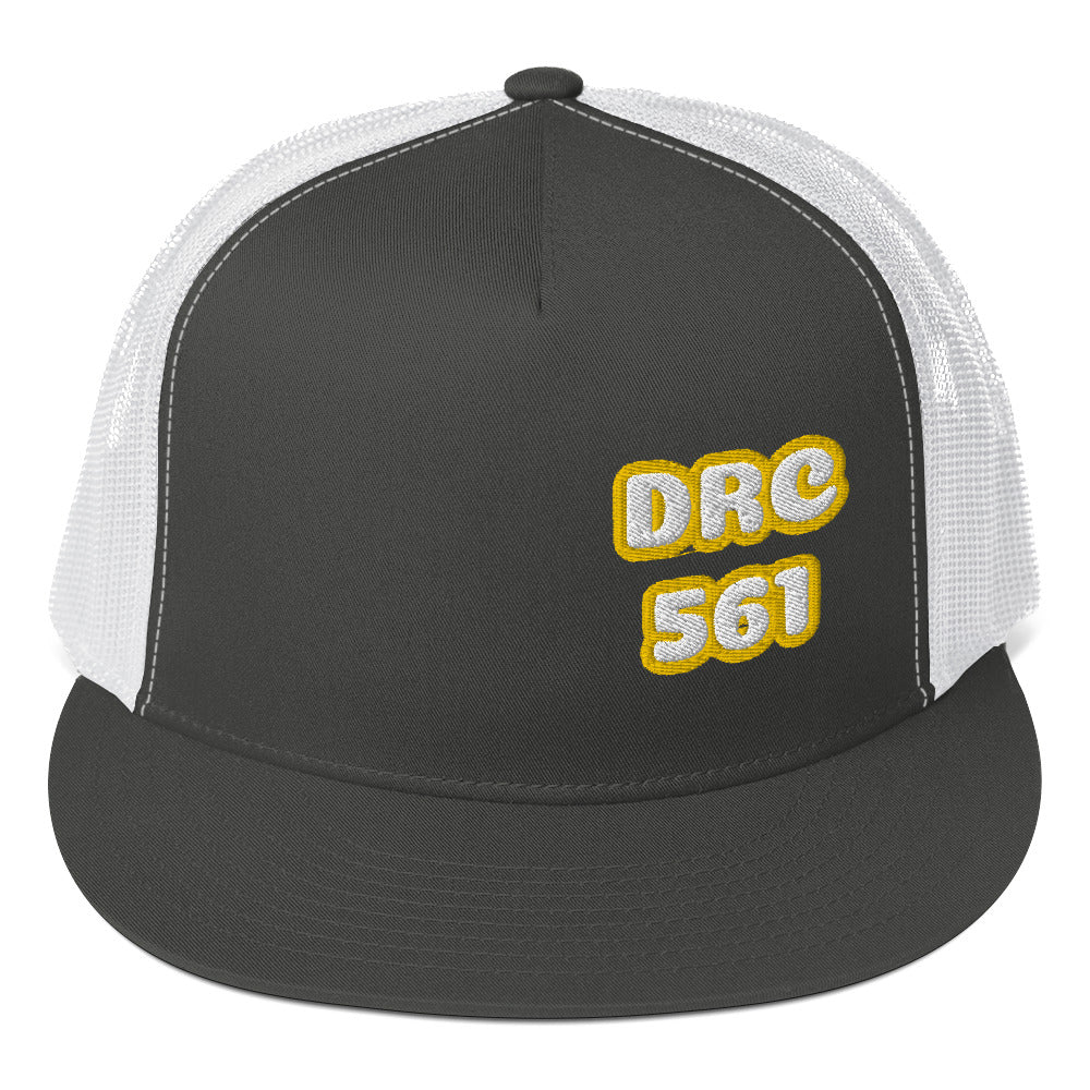 Dauphin_Rose_Couture_5-panel-trucker-cap-charcoal-white-front-cancer research support