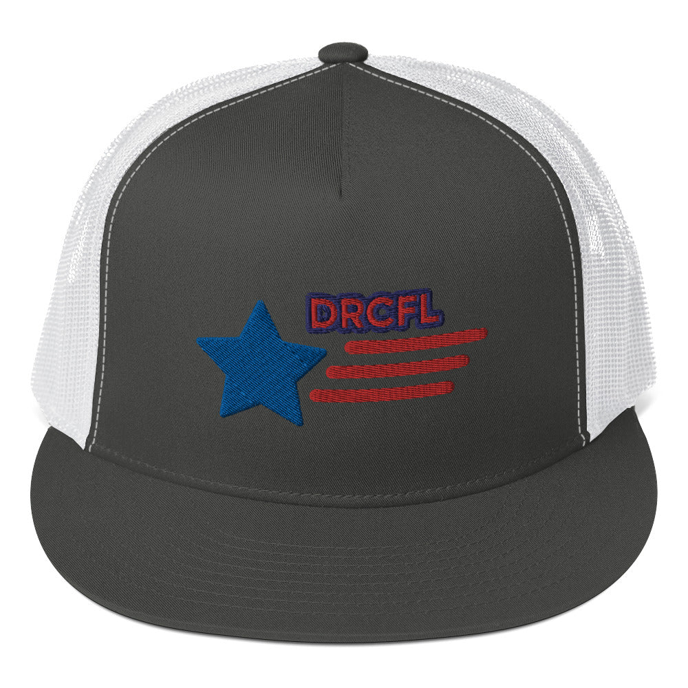 Dauphin_Rose_Couture_5-panel-trucker-cap-charcoal-white-front-fashion for a cause