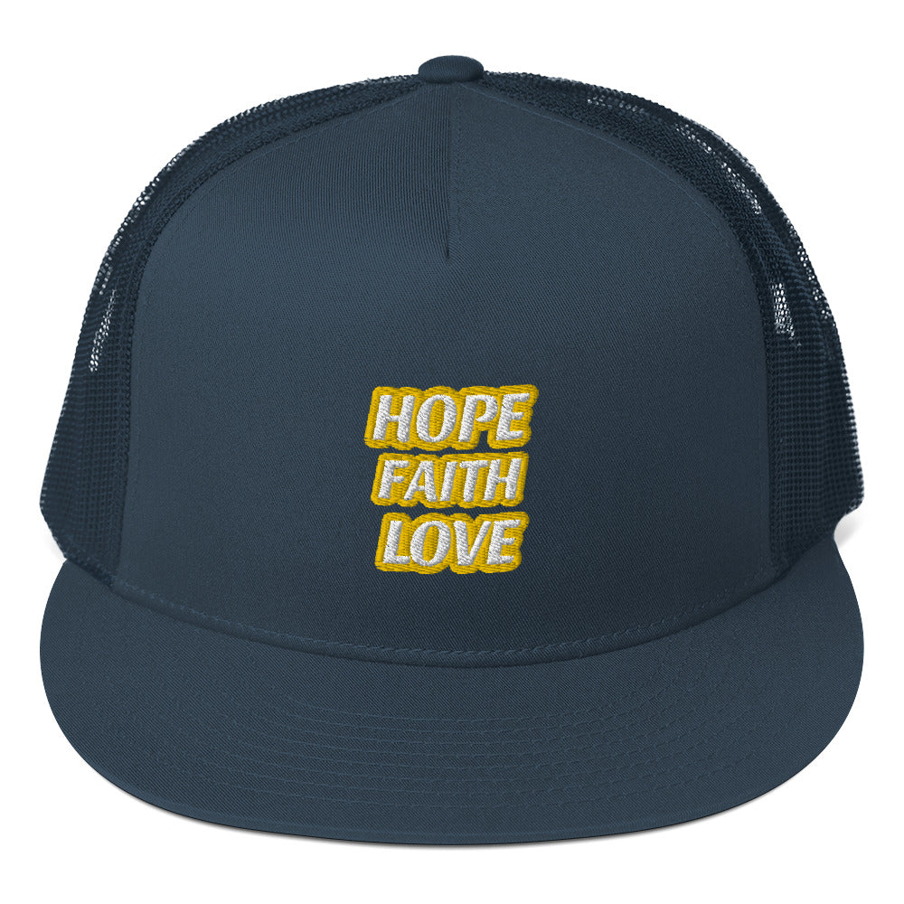 Dauphin_Rose_Couture_5-panel-trucker-cap-navy-front-hope faith love