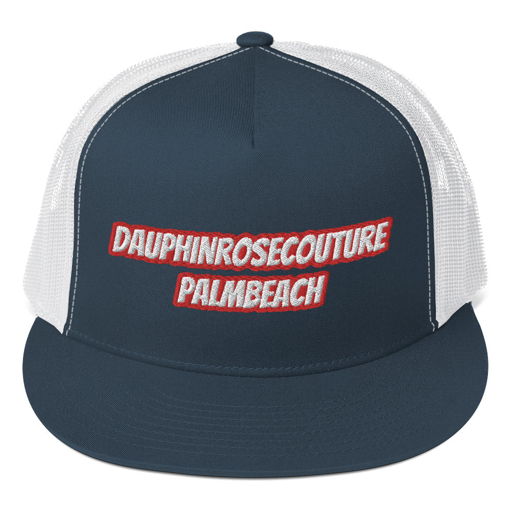 Dauphin_Rose_Couture_5-panel-trucker-cap-navy-white-front-beachwellness