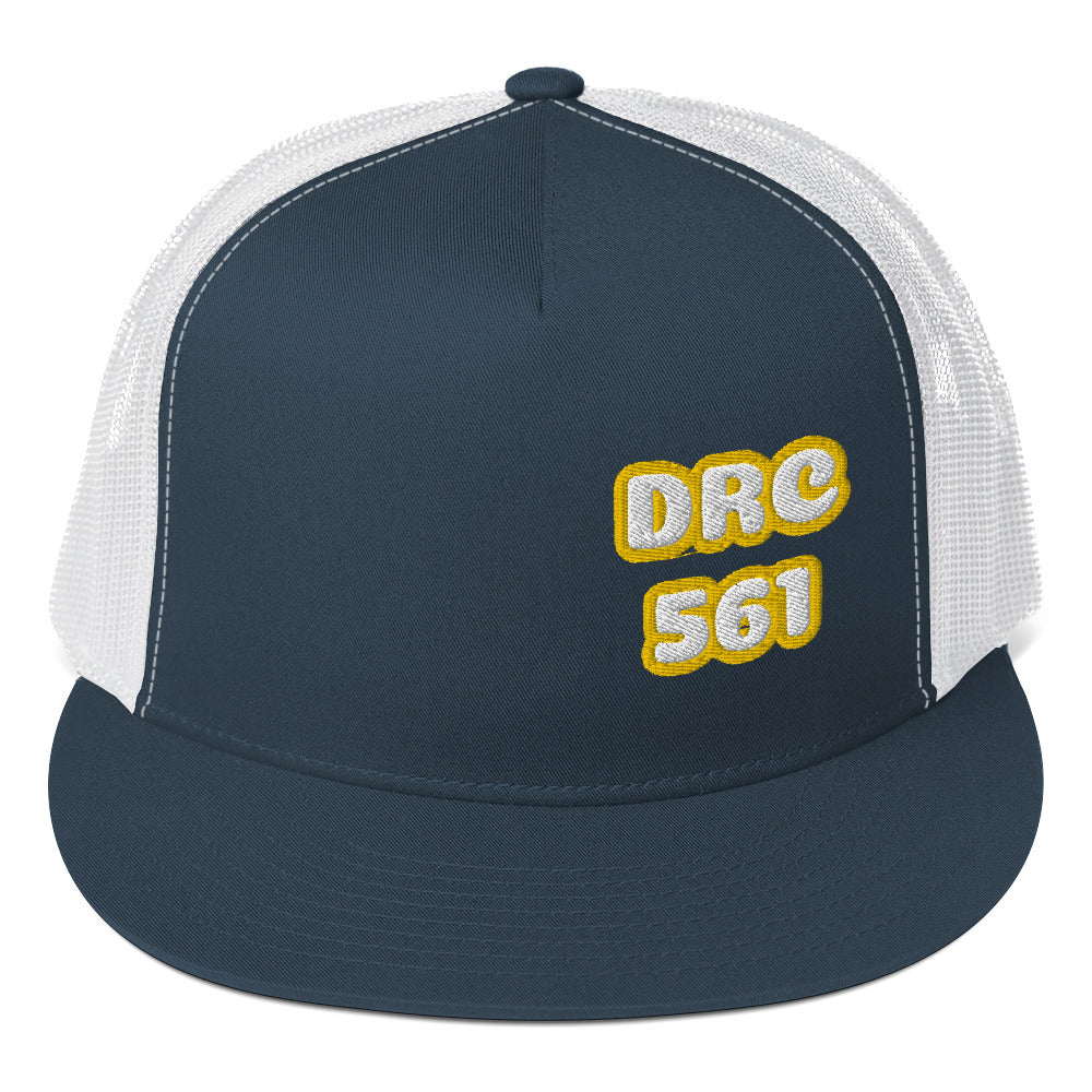 Dauphin_Rose_Couture_5-panel-trucker-cap-navy-white-front-cancer research support