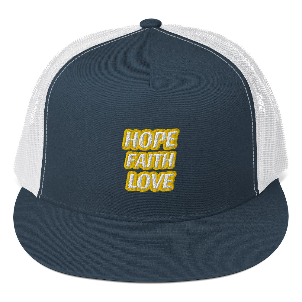 Dauphin_Rose_Couture_5-panel-trucker-cap-navy-white-front-hope faith love