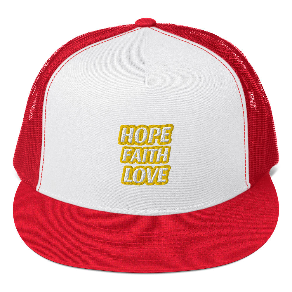 Dauphin_Rose_Couture_5-panel-trucker-cap-red-white-red-front-hope faith love