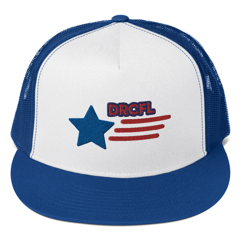 Dauphin_Rose_Couture_5-panel-trucker-cap-royal-white-royal-front-fashion for a cause