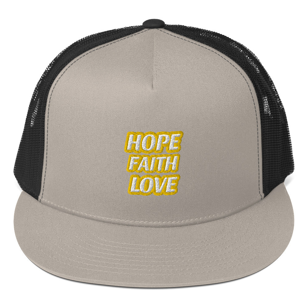 Dauphin_Rose_Couture_5-panel-trucker-cap-silver-black-front-hope faith love