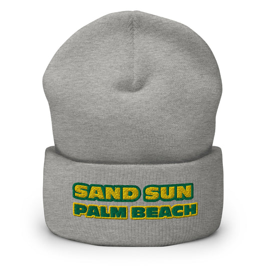 Dauphin_Rose_Couture_cuffed-beanie-heather-grey-front-palm beach gift