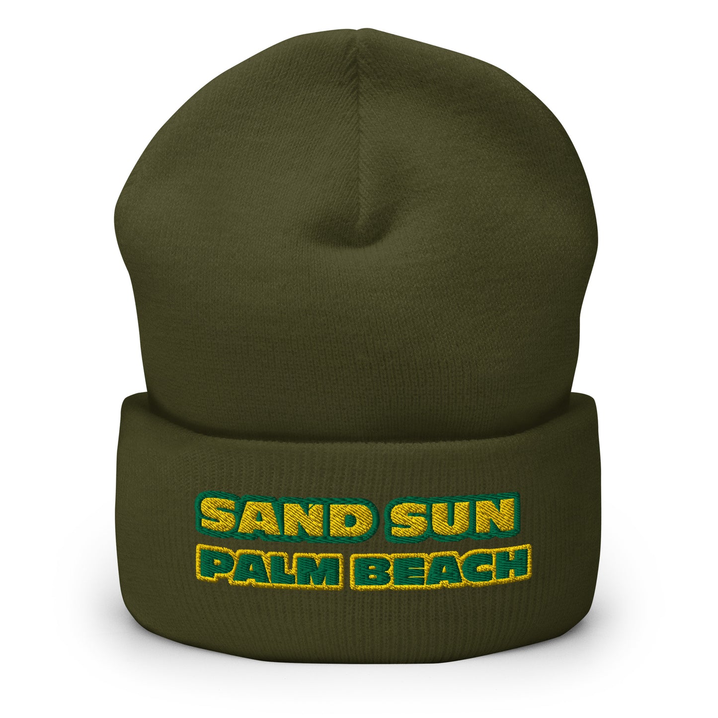 Dauphin_Rose_Couture_cuffed-beanie-olive-front-palm beach gift