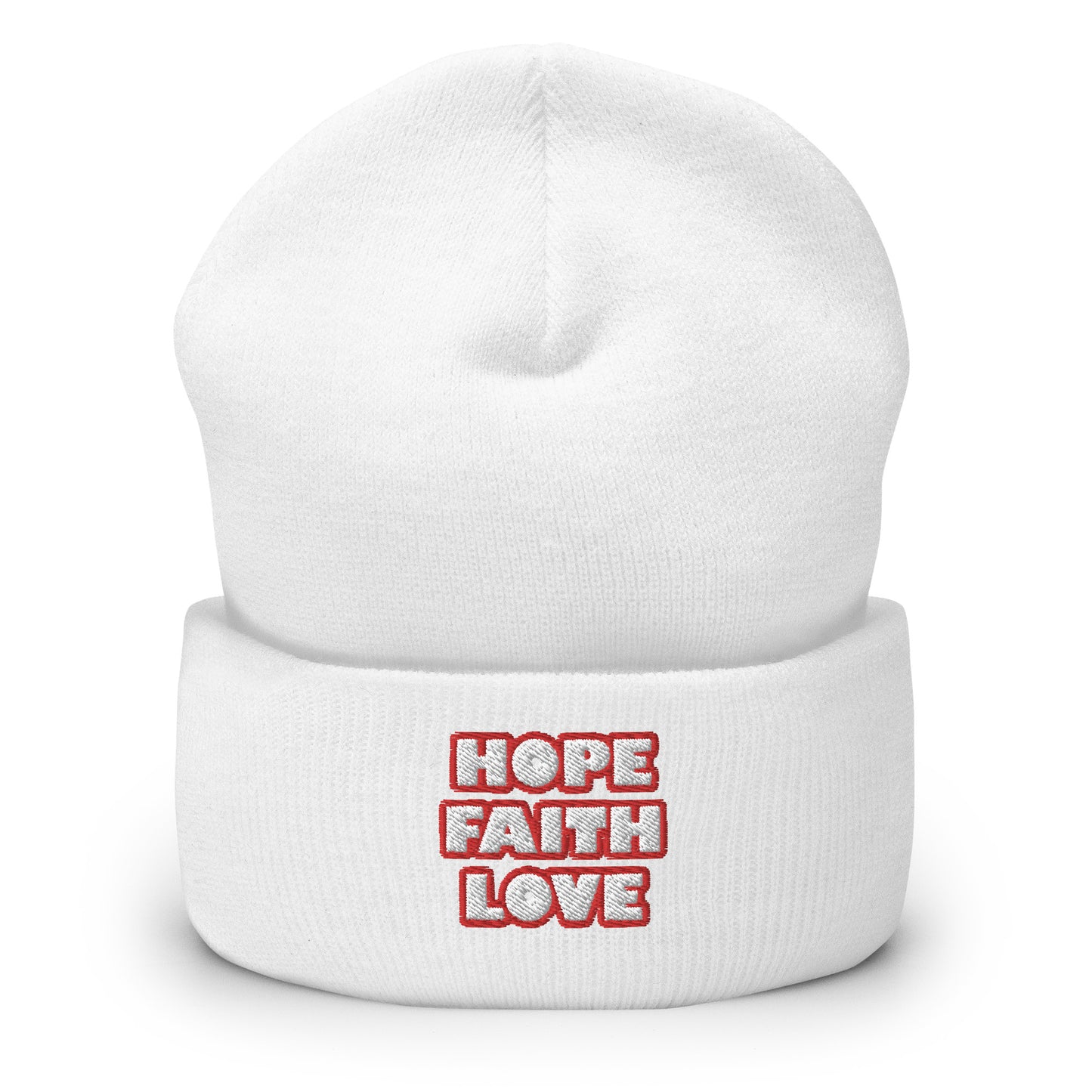 Dauphin Rose Couture cuffed-beanie-white-front-breast cancer awareness