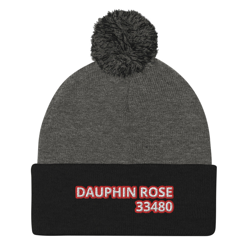 Dauphin_Rose_Couture_pom-pom-knit-cap-dark-heather-grey-black-front-33480 palm beach