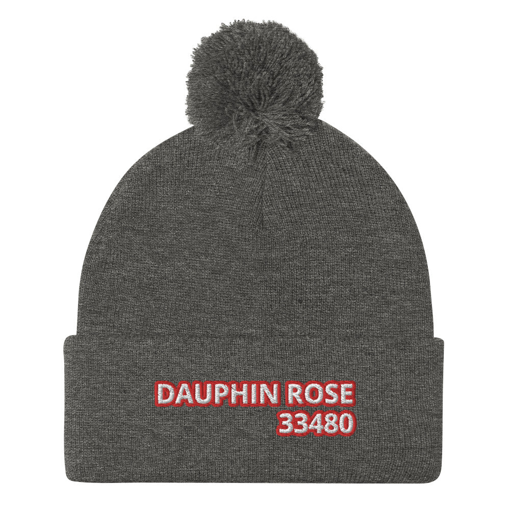 Dauphin_Rose_Couture_pom-pom-knit-cap-dark-heather-grey-front-palm beach 33480