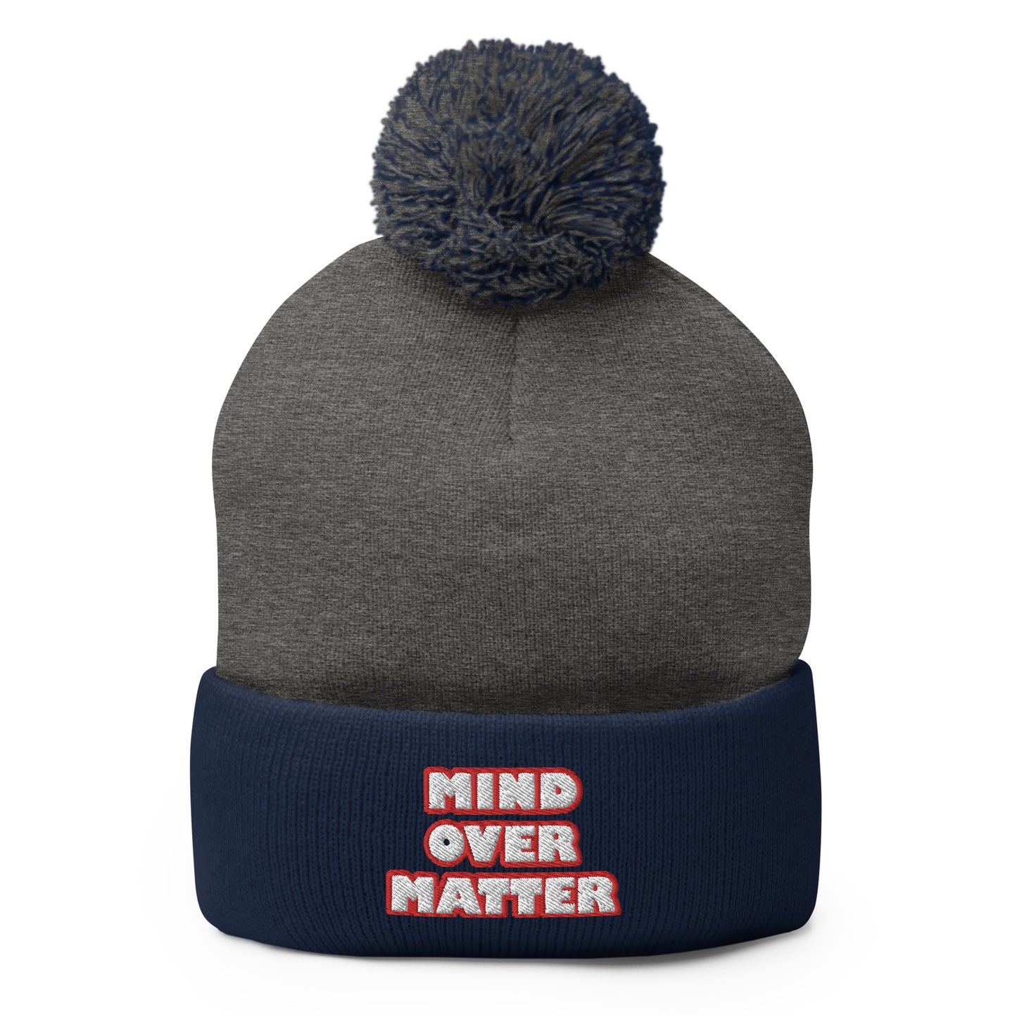 Dauphin_Rose_Couture_pom-pom-knit-cap-dark-heather-grey-navy-front-mental wellness matters