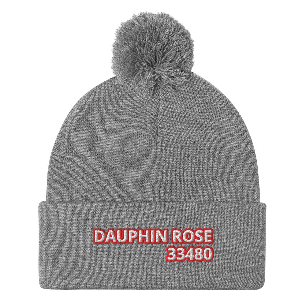 Dauphin_Rose_Couture_pom-pom-knit-cap-heather-grey-front-33480 palm beach