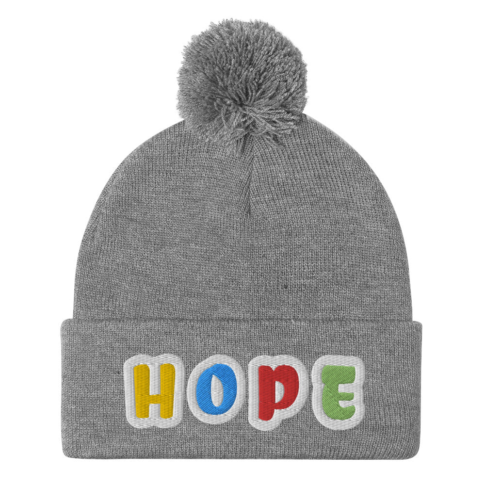 Dauphin_Rose_Couture_pom-pom-knit-cap-heather-grey-front-breast cancer awareness