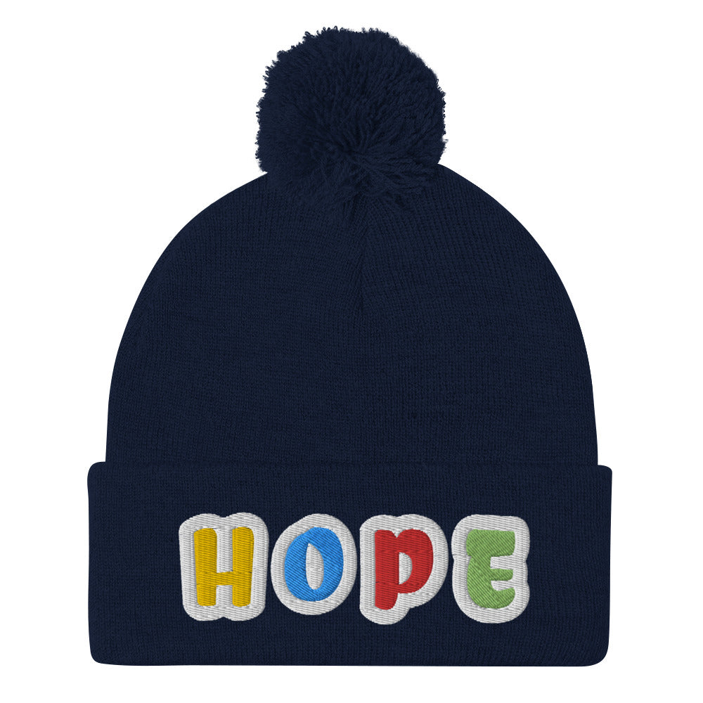 Dauphin_Rose_Couture_pom-pom-knit-cap-navy-front-breast cancer awareness