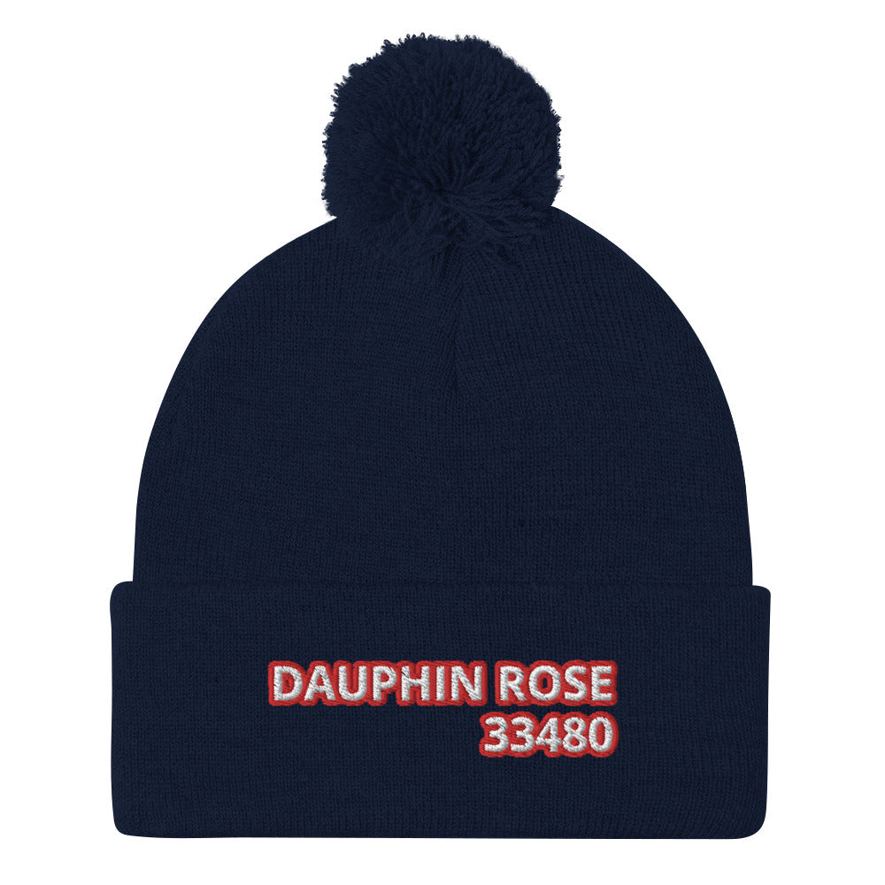 Dauphin_Rose_Couture_pom-pom-knit-cap-navy-front-palm beach 33480