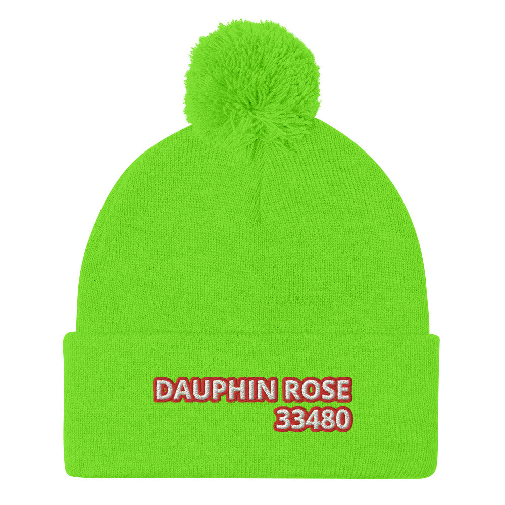 Dauphin_Rose_Couture_pom-pom-knit-cap-neon-green-front-33480 palm beach