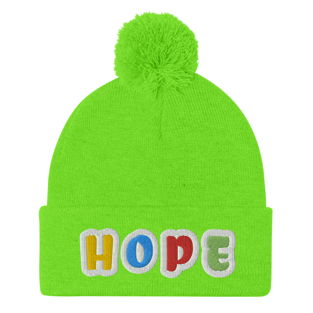 Dauphin_Rose_Couture_pom-pom-knit-cap-neon-green-front-breast cancer awareness