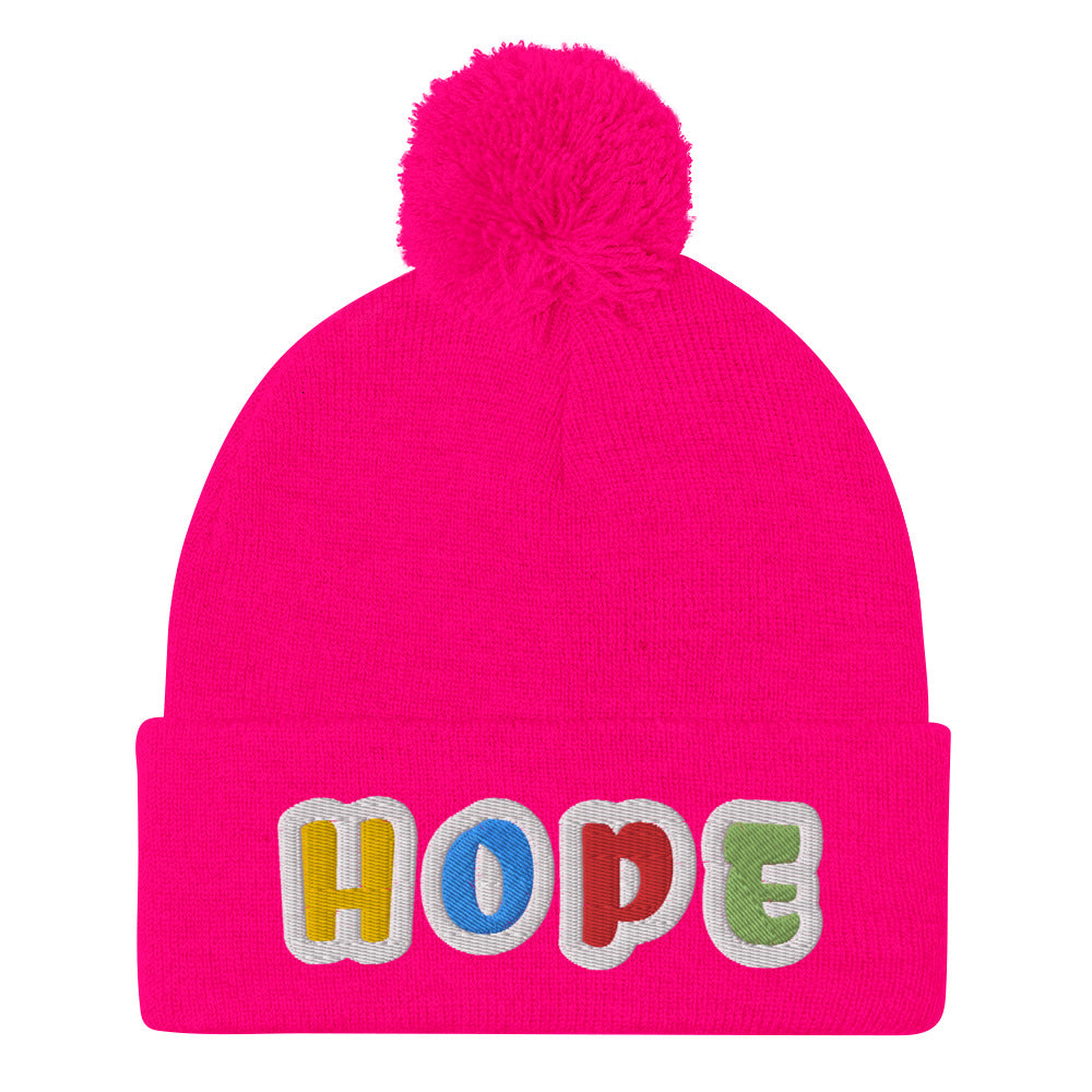 Dauphin_Rose_Couture_pom-pom-knit-cap-neon-pink-front-breast cancer awareness