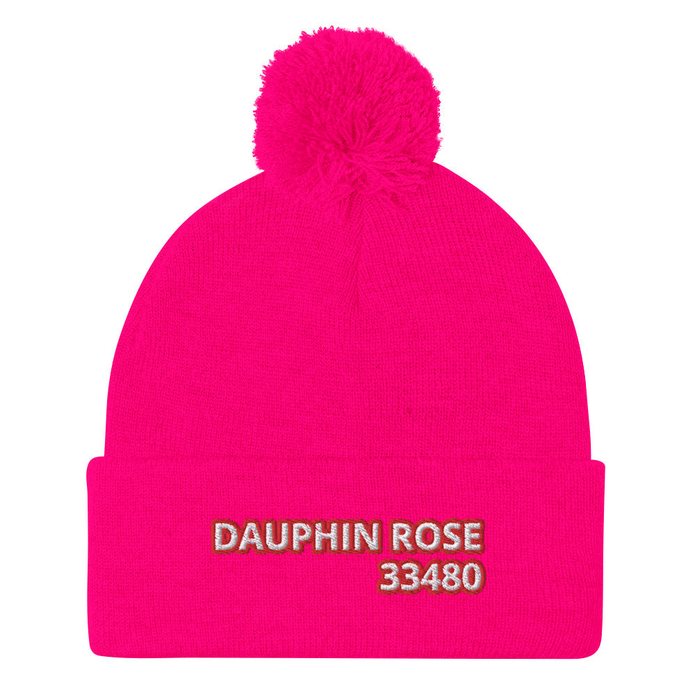 Dauphin_Rose_Couture_pom-pom-knit-cap-neon-pink-front-palm beach 33480