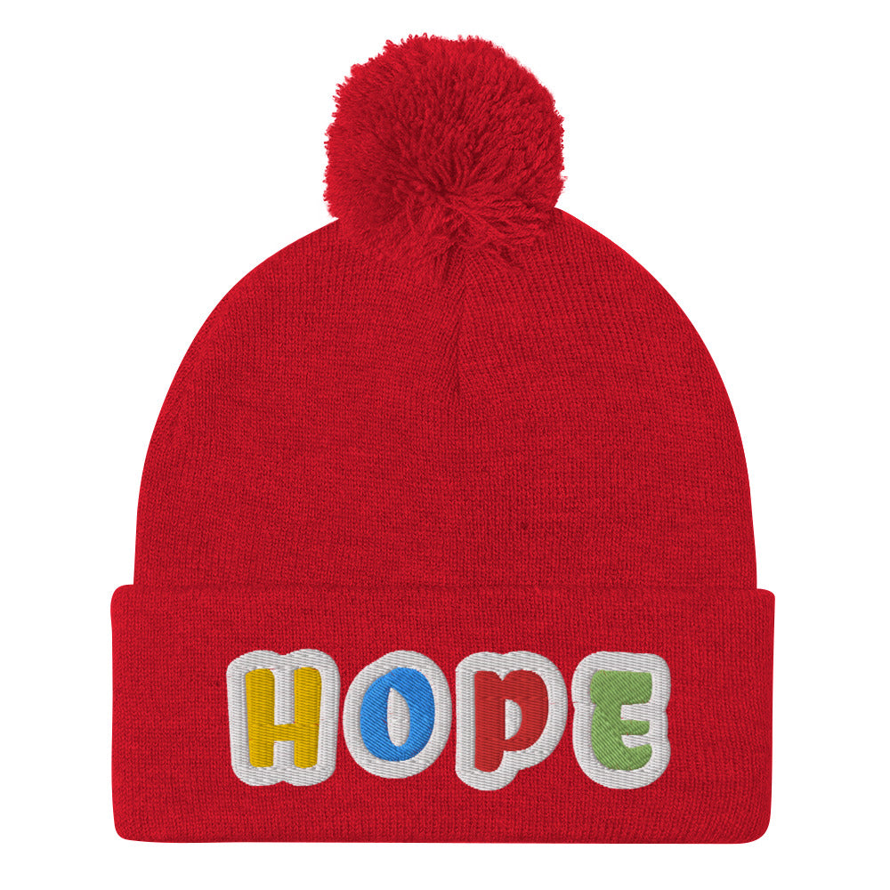 Dauphin_Rose_Couture_pom-pom-knit-cap-red-front-breast cancer awareness