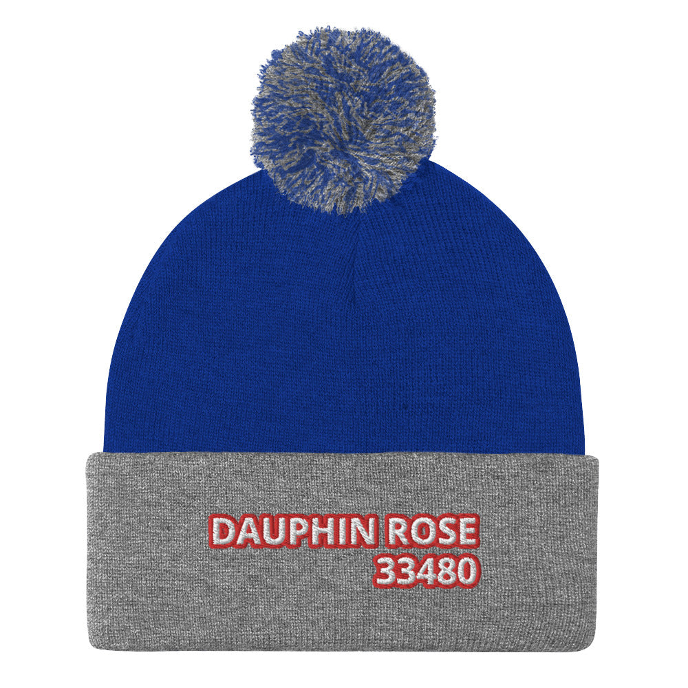 Dauphin_Rose_Couture_pom-pom-knit-cap-royal-heather-grey-front-palm beach 33480