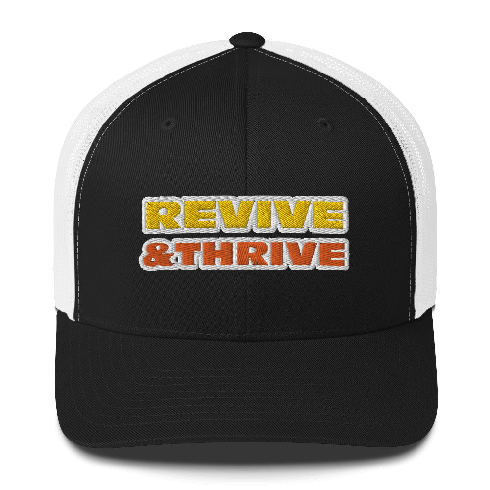 Dauphin_Rose_Couture_retro-trucker-hat-black-white-front-revive and thrive