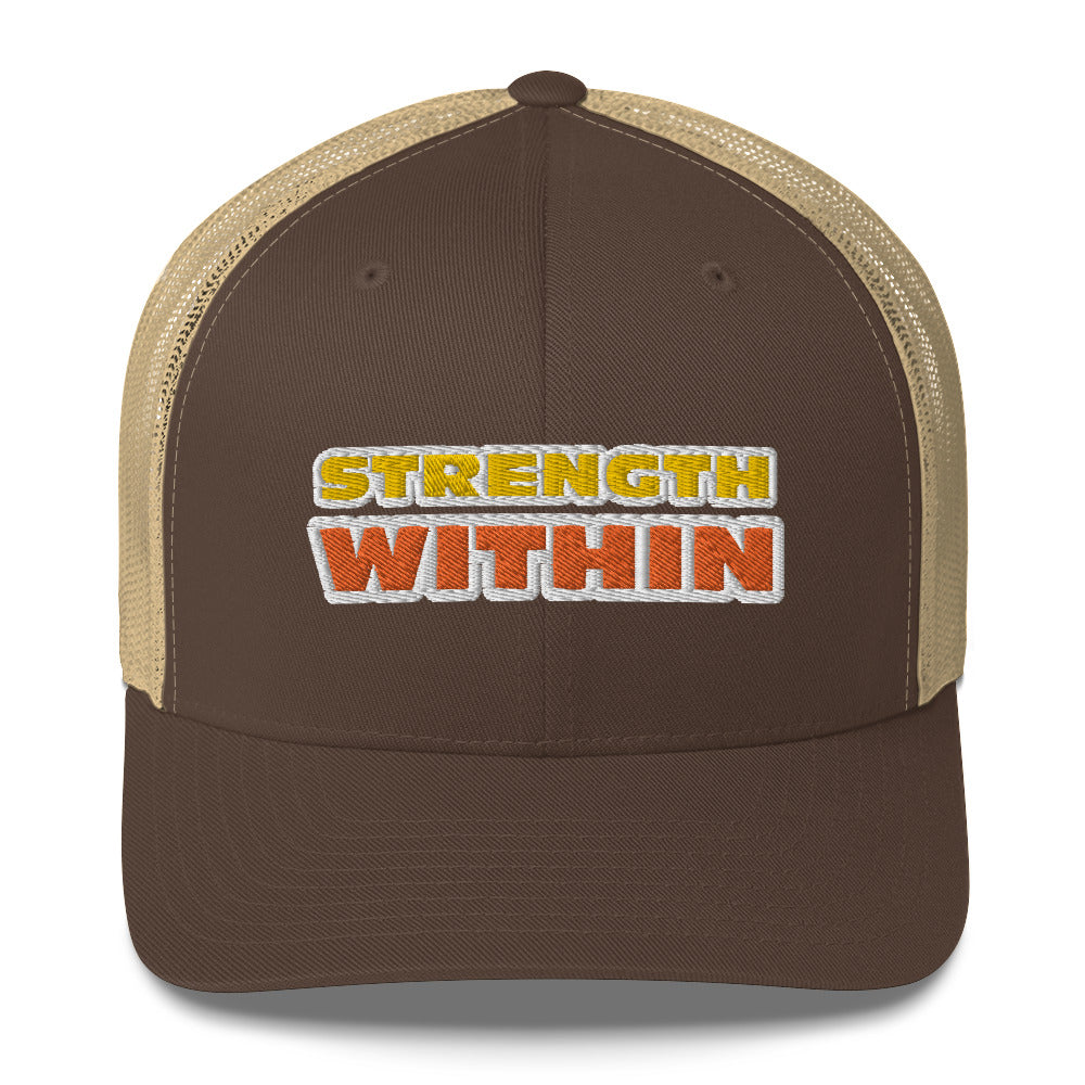 Dauphin_Rose_Couture_retro-trucker-hat-brown-khaki-front-strength within